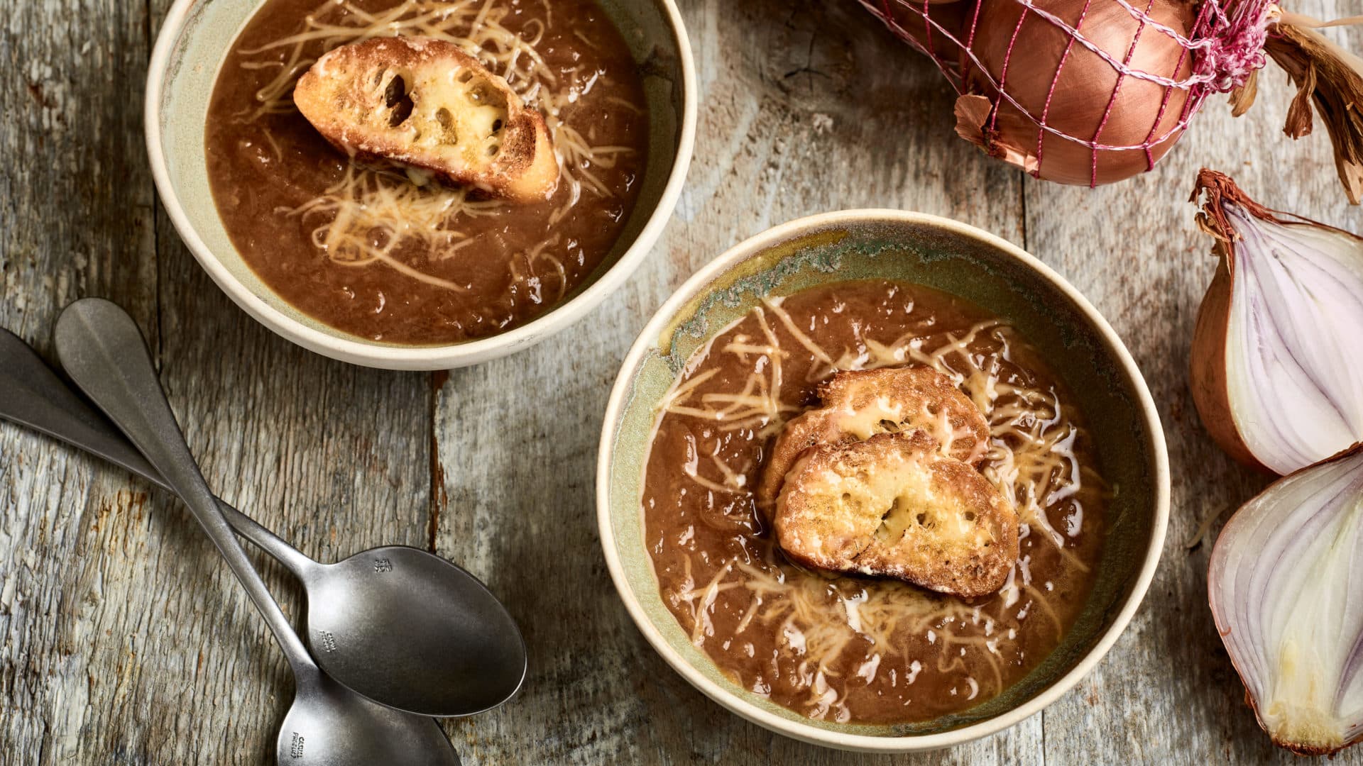French onion soup with melted cheese